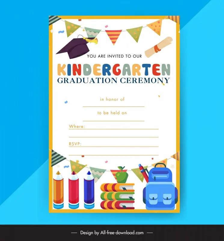 kindergarten graduation party invitation card template elegant design 