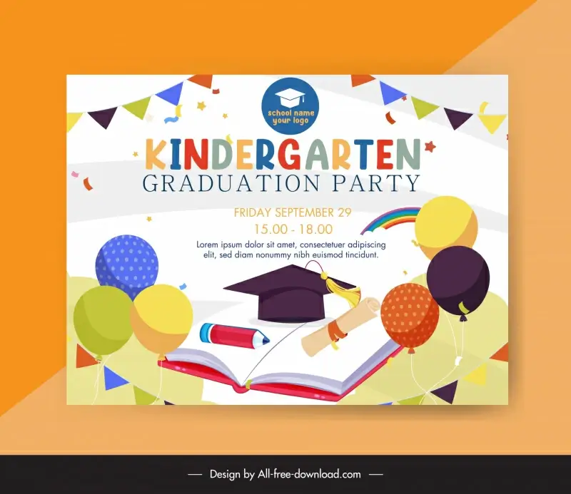 kindergarten graduation party invitation card template elegant school tools