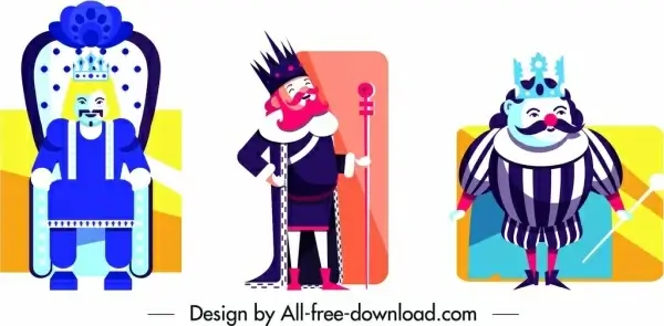 kings icons cartoon characters classical colorful design