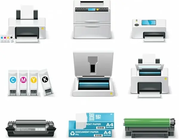 stationary icons printer design elements colored modern design