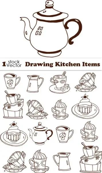 kitchen tableware drawing vector