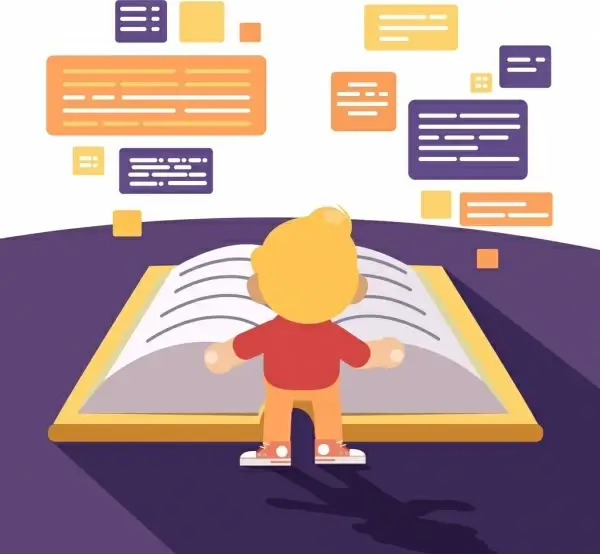 knowledge background kid giant book text box icons