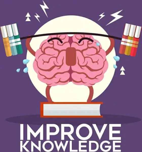 knowledge banner stylized brain gym book icons