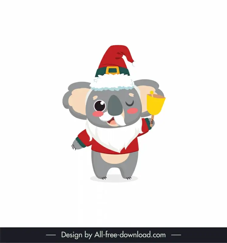 koala xmas icon santa claus costume  bell sketch cute stylized cartoon design 
