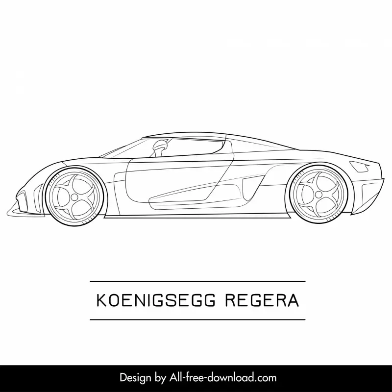 koenigsegg regera car model advertising template flat black white handdrawn side view outline