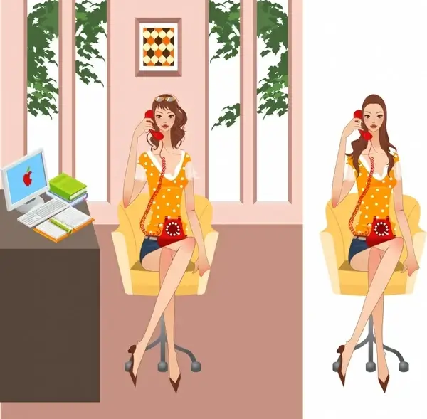 office lady icon cartoon characters modern design
