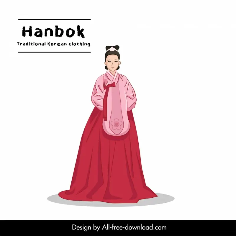 korean female hanbok icon beautiful lady sketch classical design cartoon character outline 