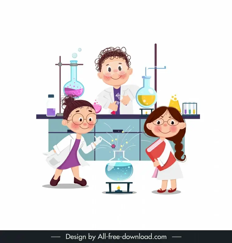 lab scientist kids design elements cute cartoon