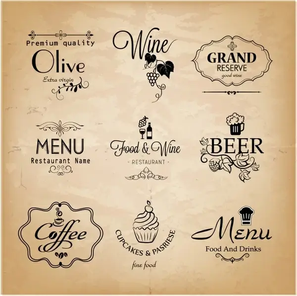 Label set for restaurant menu design