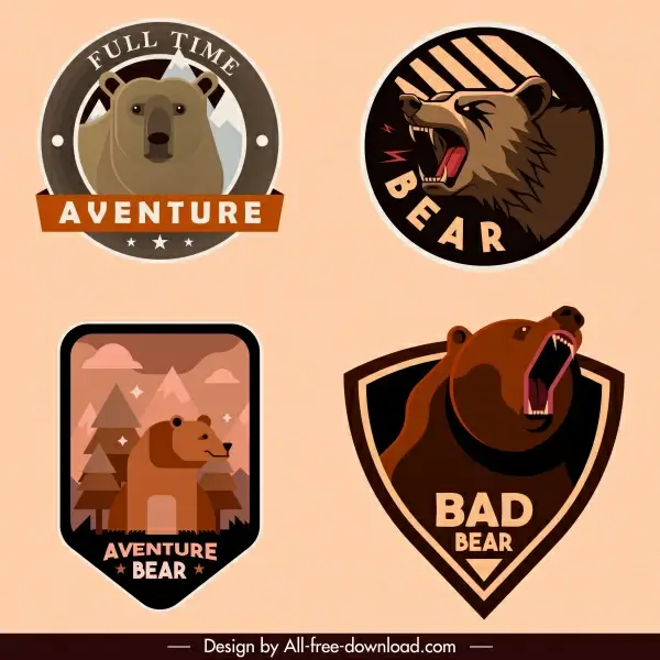 label template wild bear sketch classic design