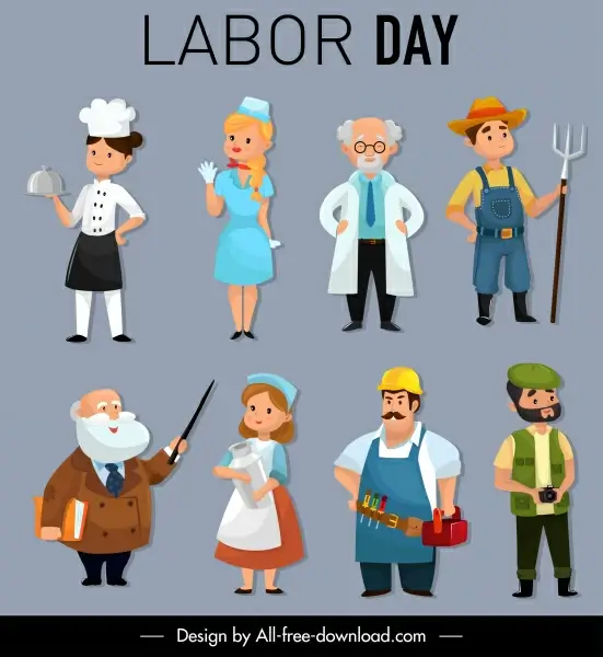 labor day design elements occupation icons cartoon characters