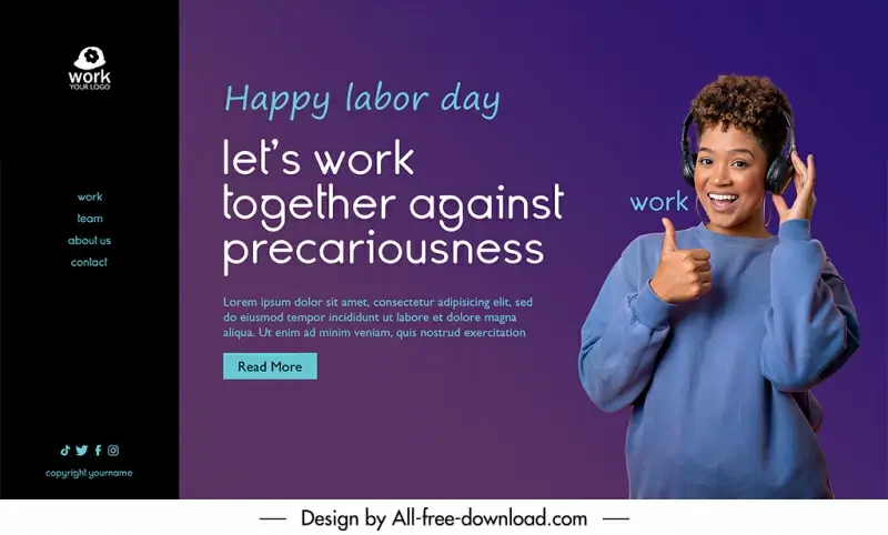  labor day landing page template happy woman sketch modern realistic design