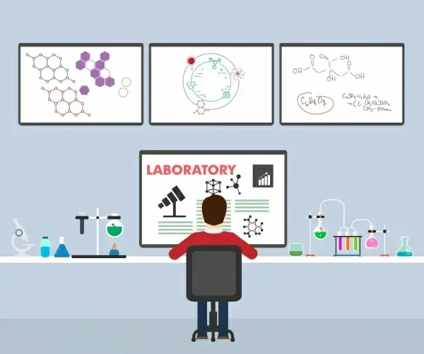 laboratory work background scientist tools chemical formulas decor