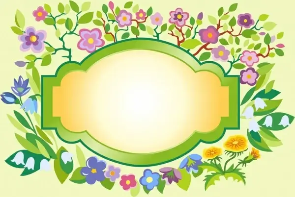 decorative flowers frame template shiny colorful flat