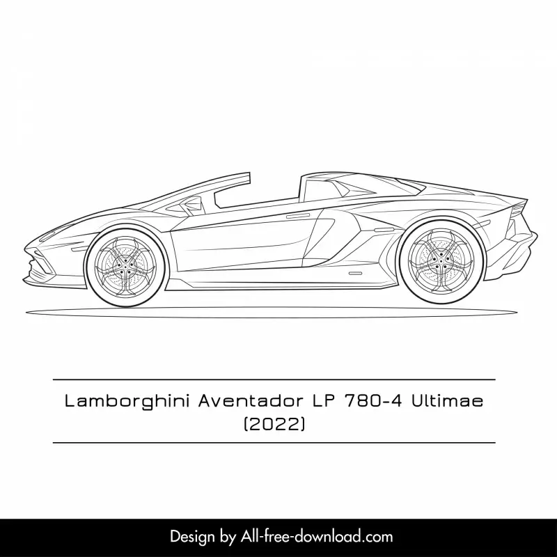 lamborghini aventador lp 780 4 car model template flat black white handdrawn  side view outline 