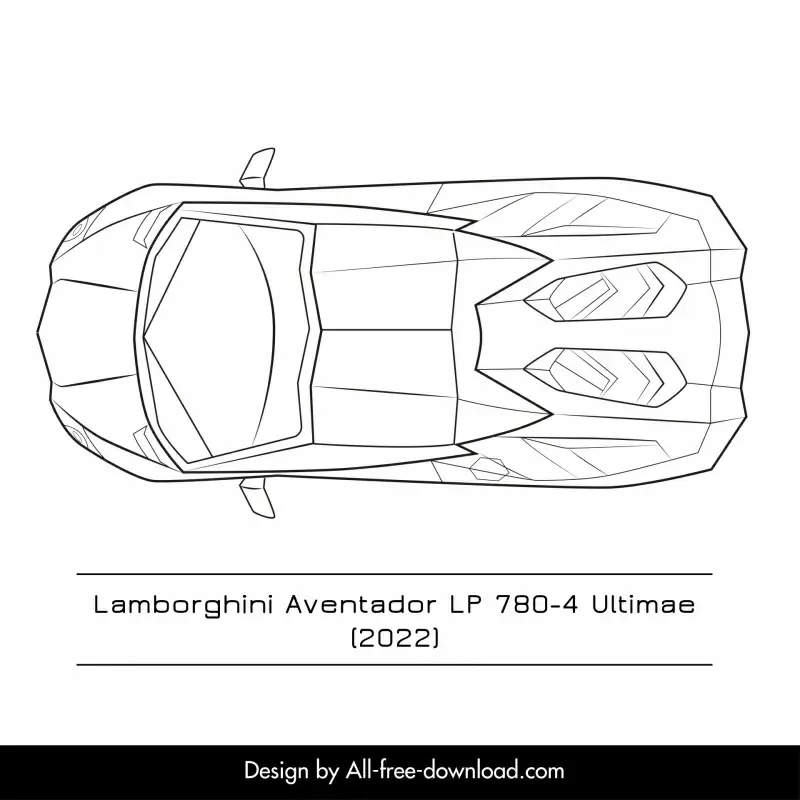 lamborghini aventador lp 780 4 car model template flat black white handdrawn top view sketch