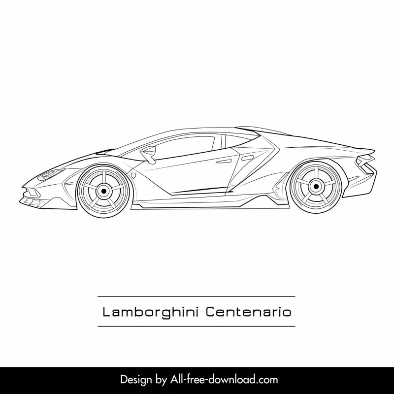 lamborghini centenario car icon flat black white side view outline