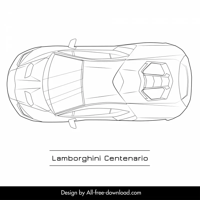 lamborghini centenario car icon flat symmetric black white top view outline