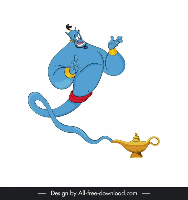 lamp genie aladdin cartoon character icon dynamic cartoon sketch