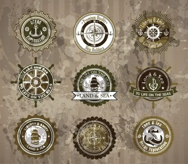 land and sea vintage badge