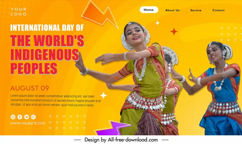 landing page day of the worlds indigenous peoples template dynamic dancing women sketch modern realistic design 