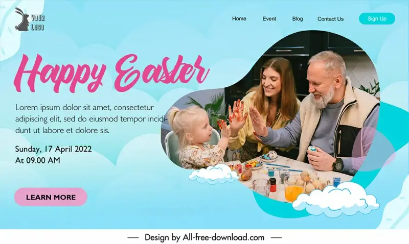 landing page easter template realistic playful family sketch