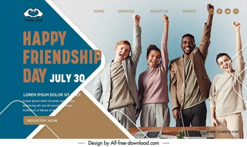 landing page happy friendship day template happy smiling friends sketch modern realistic dynamic design 