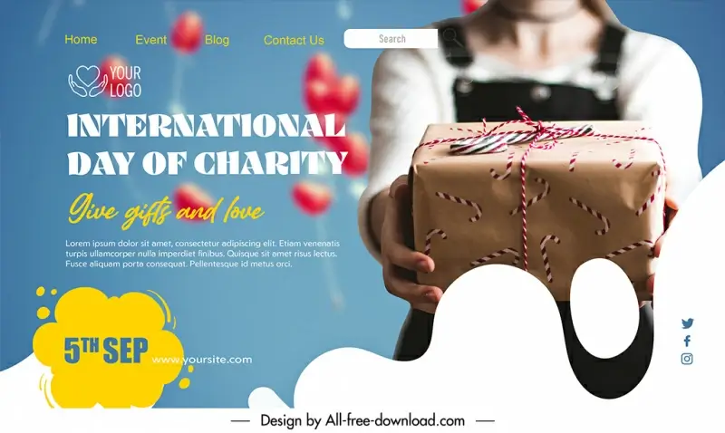 landing page international day of charity template modern closeup blurred design gift giving sketch