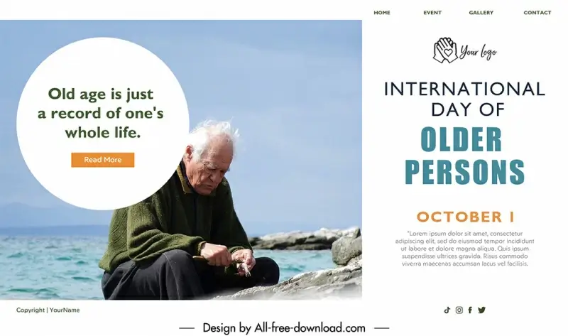 landing page international day of older persons template old man sketch modern realistic design 