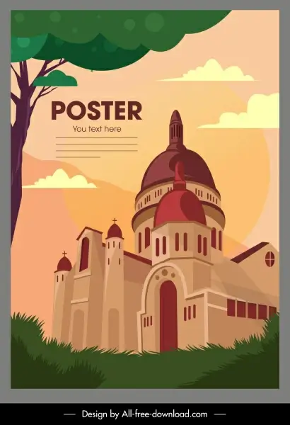 landmark poster vintage church sketch classic design