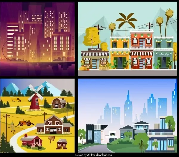 landscape background templates city countryside themes colorful decor