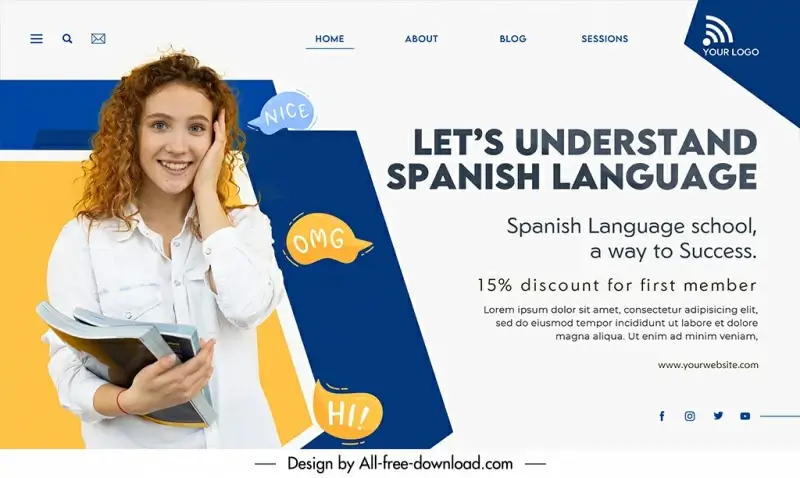 language course landing page template cute lady 