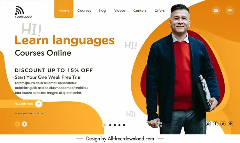 language course landing page template elegant man