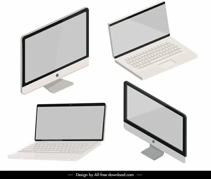laptop icons modern elegant 3d sketch