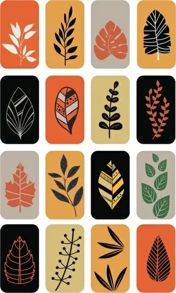 leaf icons isolation multicolored flat design