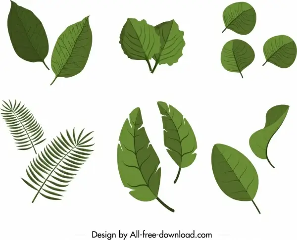 leaf icons sets green decor 3d flat design