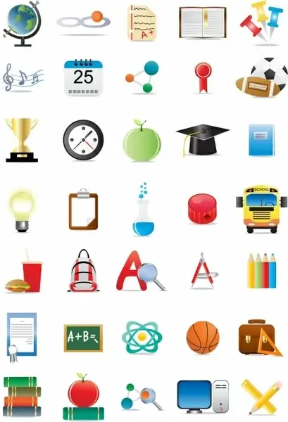 school icons collection colorful symbols outline