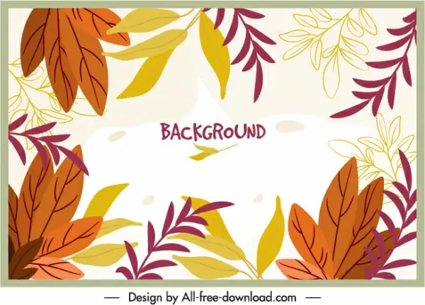 leaves background template bright colored handdrawn classic sketch