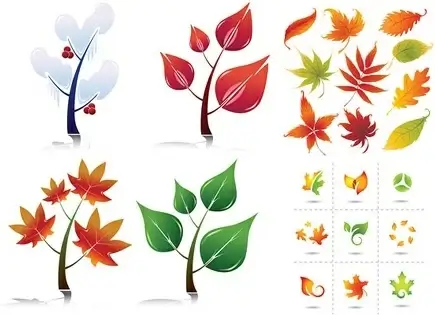 leaves icons collection various colorful styles