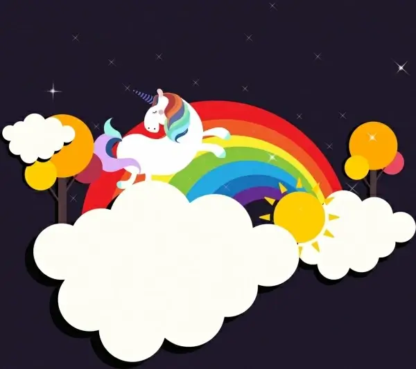 legendary background flying horse colorful rainbow cloud decoration