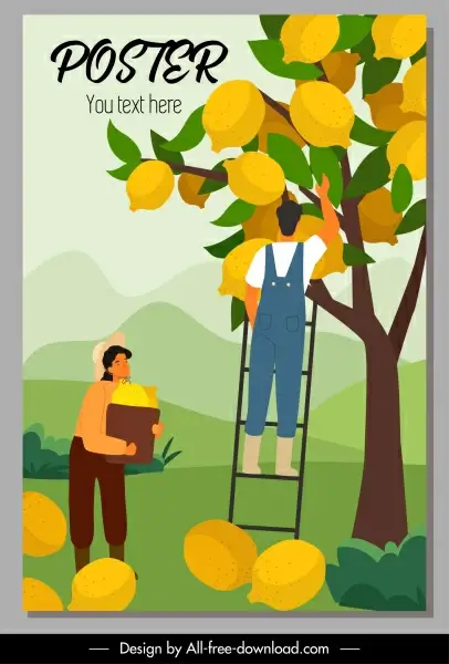 lemon crop poster huge fruits cartoon sketch