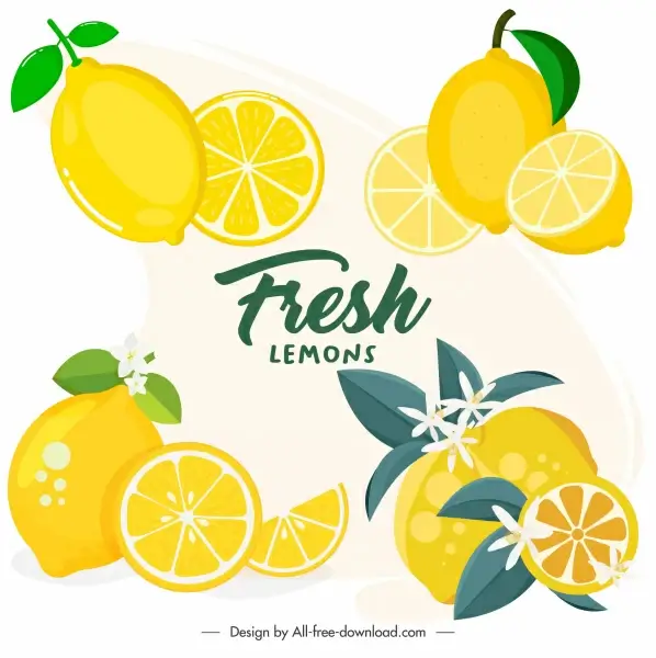 lemon icons colored bright yellow slices sketch
