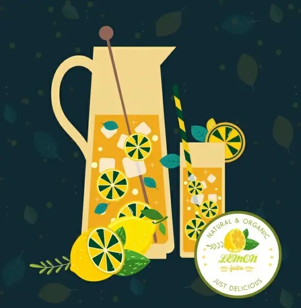 lemon juice advertisement glass cup icon dark design