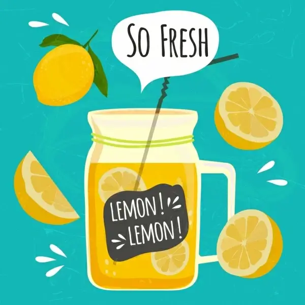 lemon juice advertising slice fruit jar icons decor