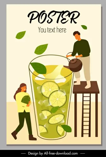 lemon tea advertising poster huge glass cartoon sketch