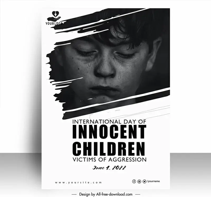 lets join hands to protect children poster template black white classical realistic design 