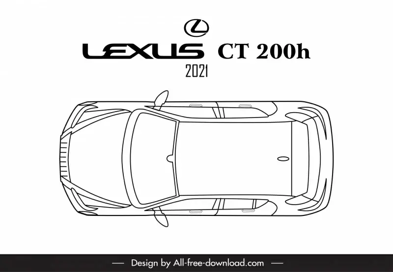 lexus ct 200h 2021 car model advertising template black white handdrawn top view sketch
