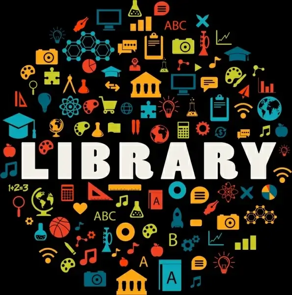 library design elements dark multicolored icons circle layout