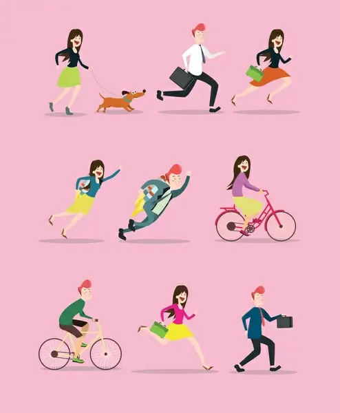 life activities icons illustration in flat colored style