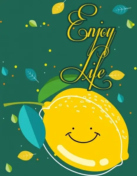 life banner lemon leaves decor stylized design